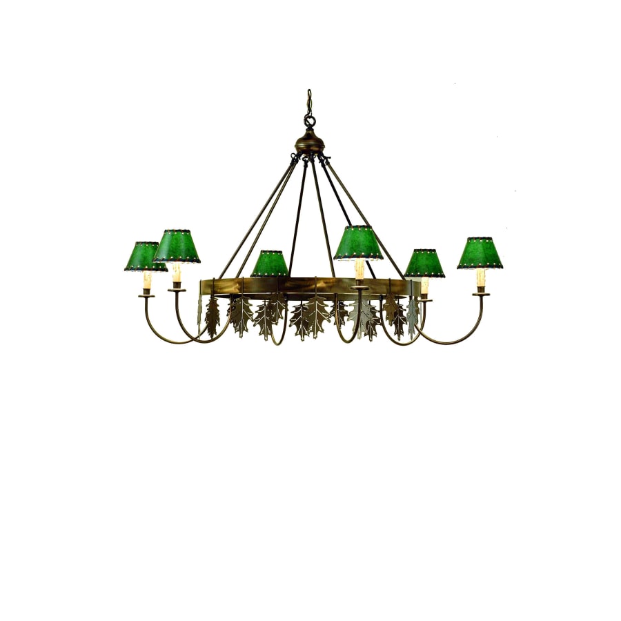 Meyda Tiffany Oak Leaf 6 Light 56" Wide Chandelier with Green Fabric Shade