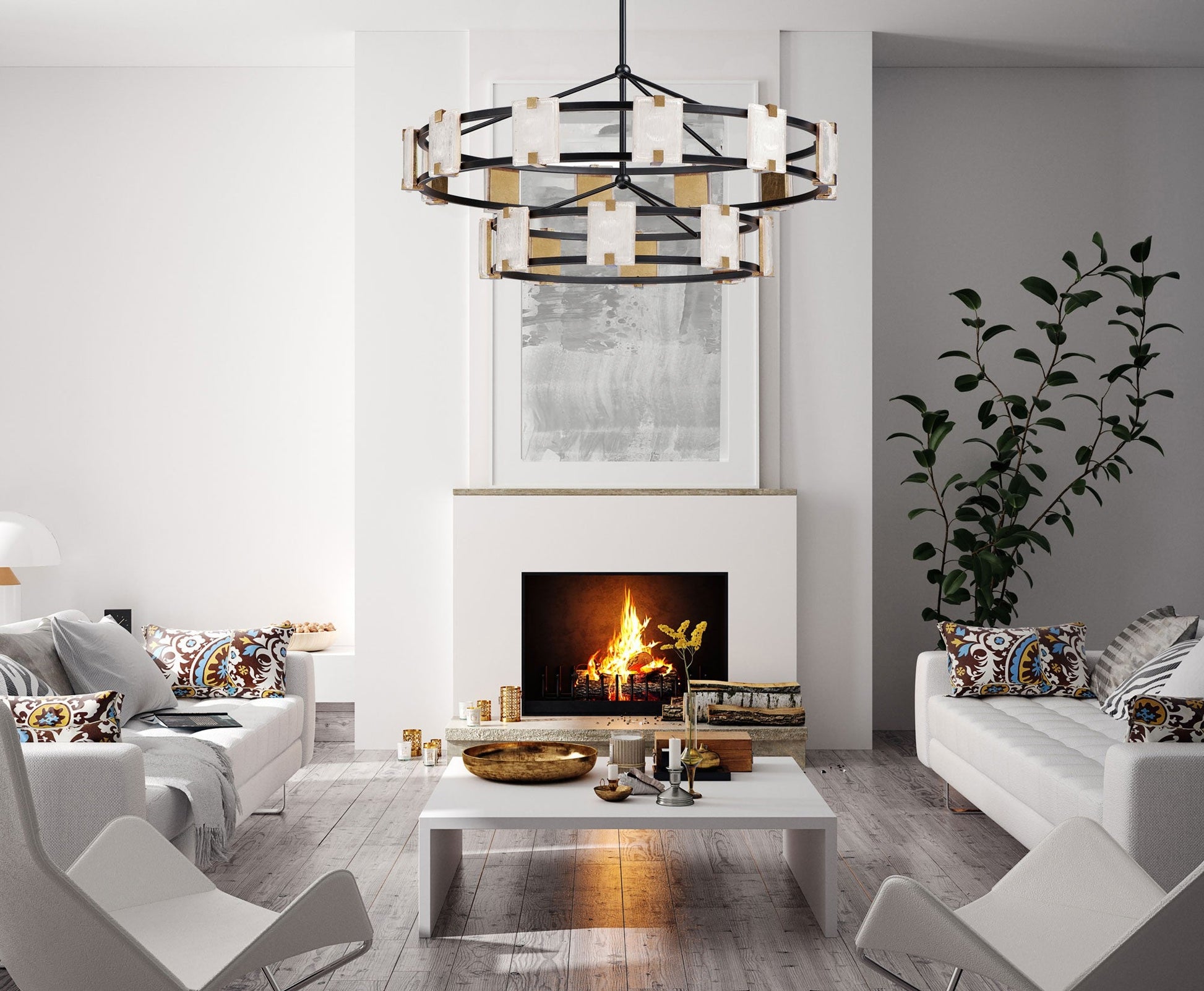 Noir Crystal Cascade Two-Tier Chandelier