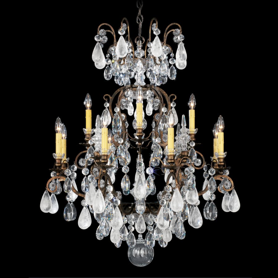 Schonbek Renaissance 13 Light 32" Wide Crystal Chandelier with Amethyst and Black Diamond Rock Crystals