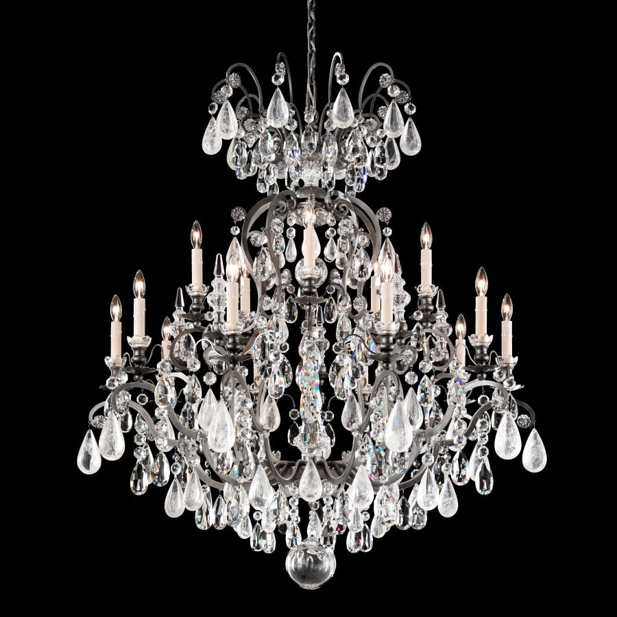 Schonbek Renaissance 16 Light 38" Wide Crystal Chandelier with Amethyst and Black Diamond Rock Crystals