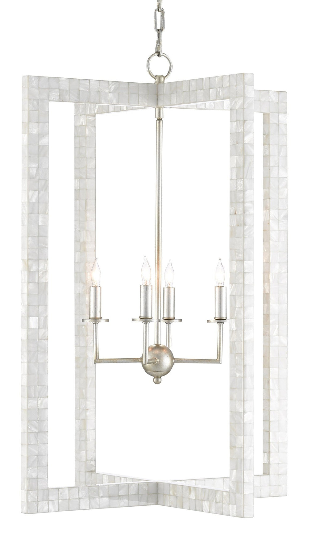 Silver Pearl Rectangular Pendant Chandelier
