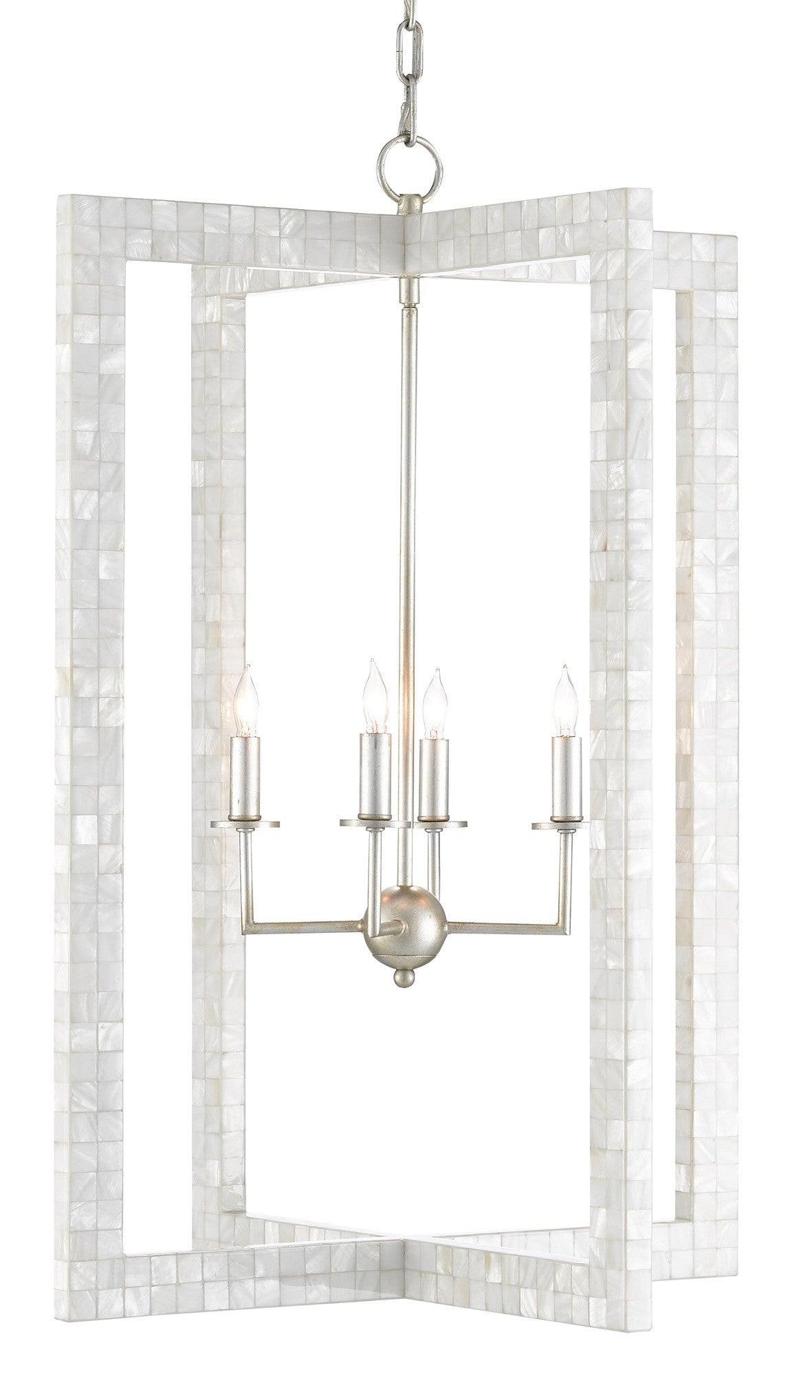 Silver Pearl Rectangular Pendant Chandelier